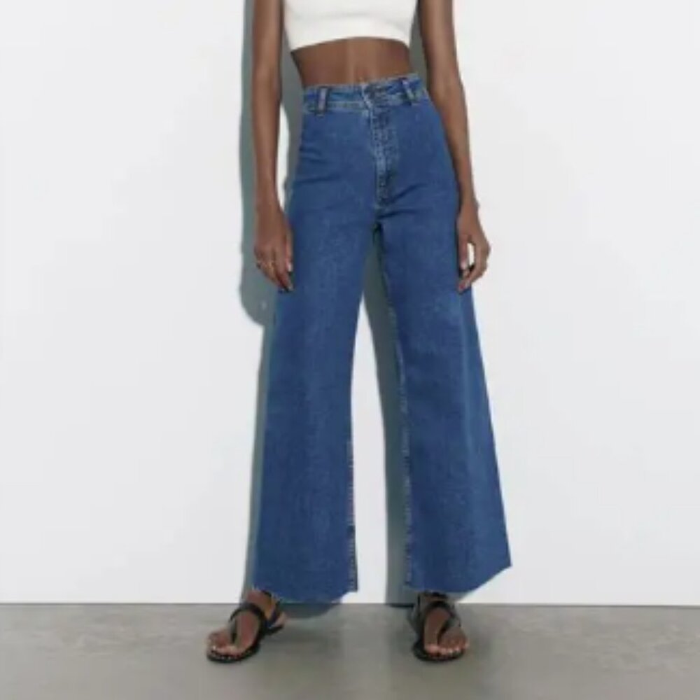 ZARA MARINE STRAIGHT WIDE LEG HIGH WAIST JEANS BLUE DENIM Size 4
